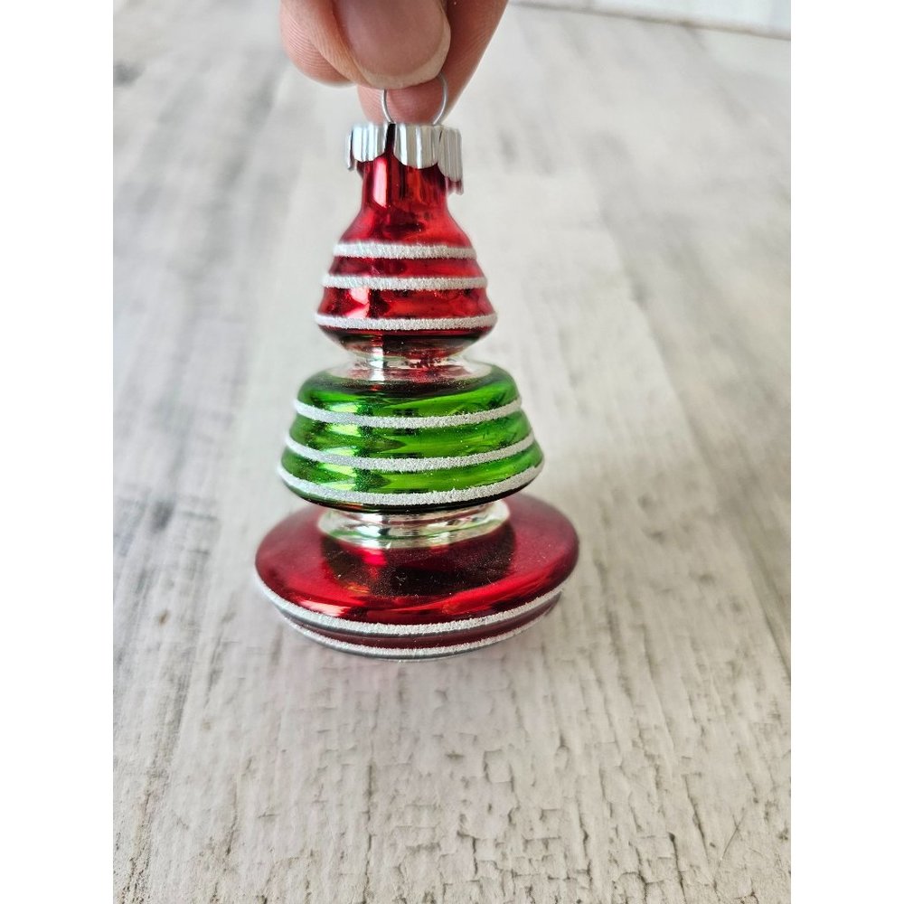 Vintage radko shiny Brite striped glitter unique tree red green mercury glass or